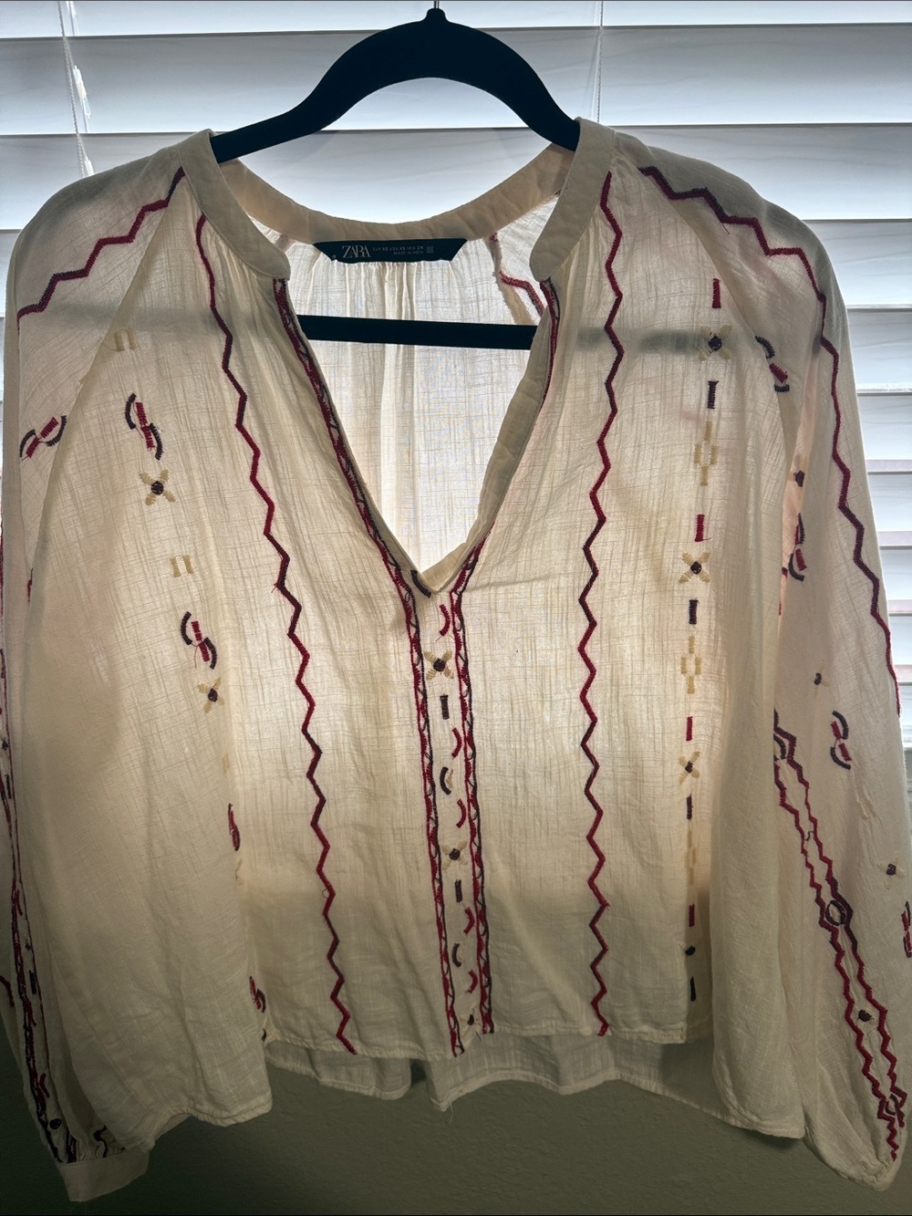 ZARA Cream Tunic with Red Embroidered Stripes